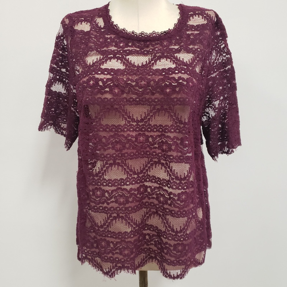 Xhilaration‎ Womens Fairy Grunge Sheer Lace Top Size XL Red Romantic Whimsigoth